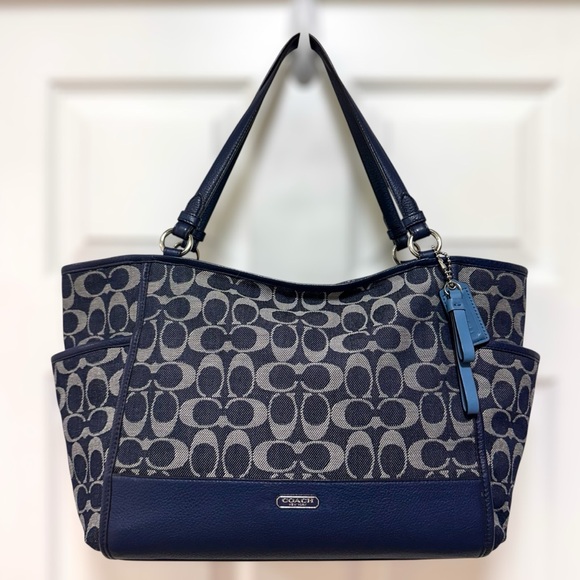 Coach Park Carrie Tote in Signature Denim Canvas with Blue...